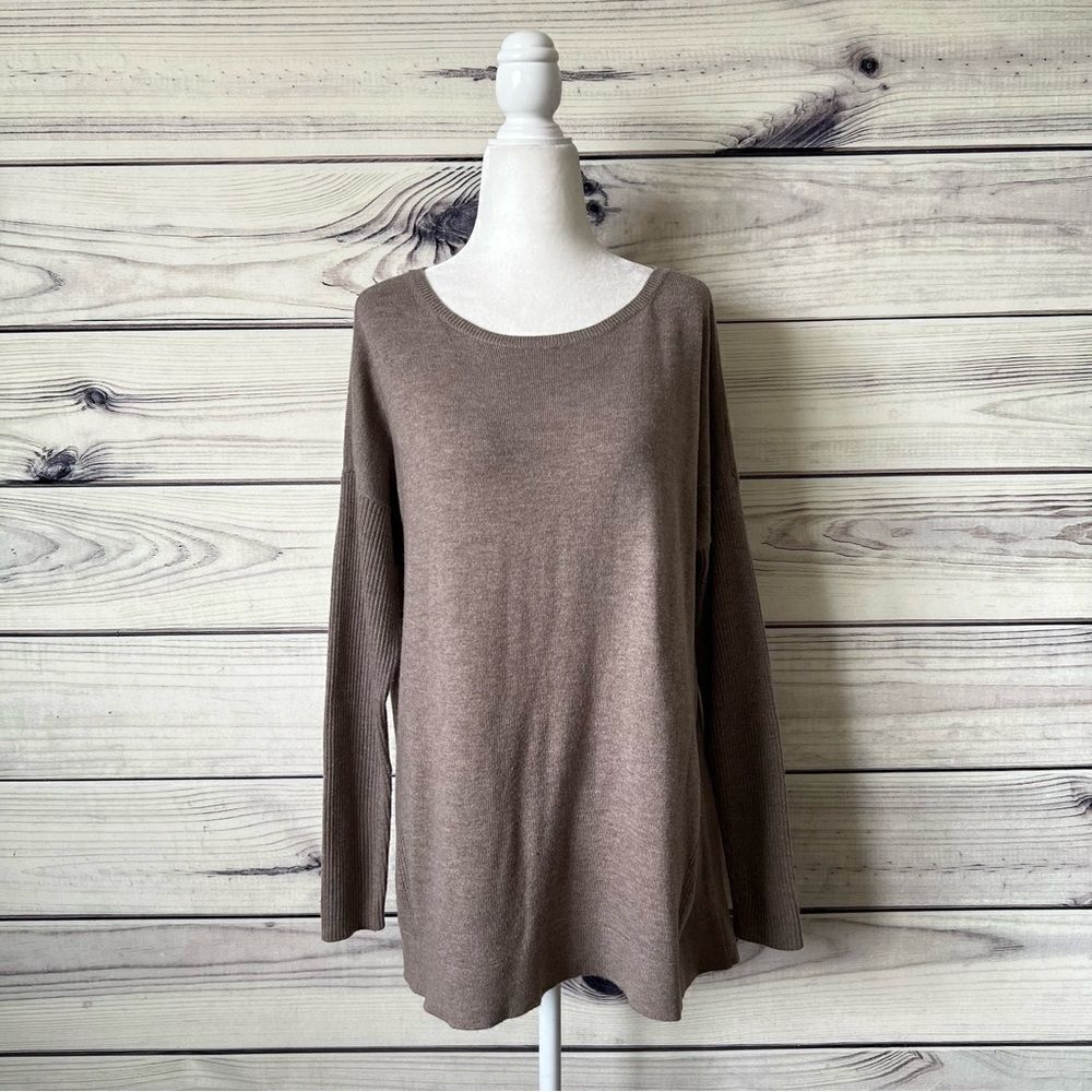 Ann Taylor Loft Taupe Drop Shoulder Relaxed Fit Sweater